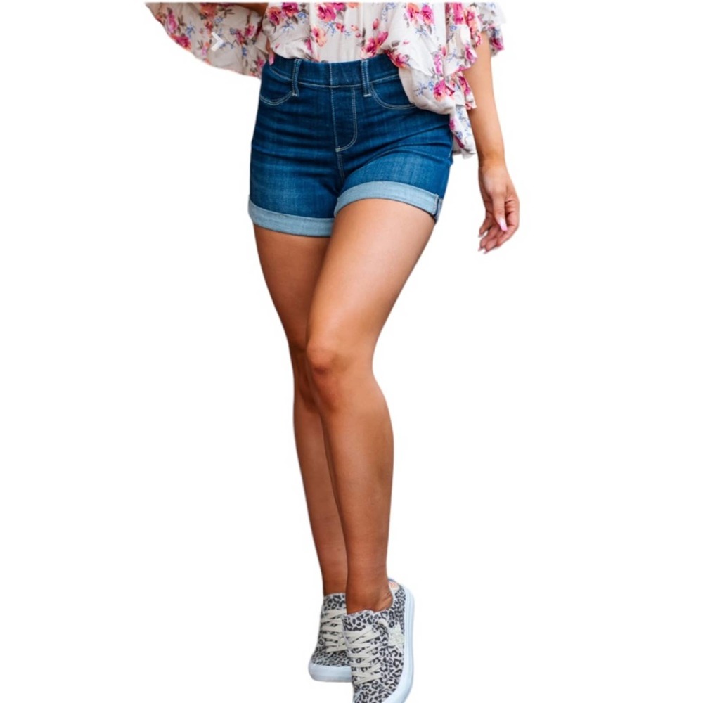 Judy Blue Isla Pull On High Rise Shorts Dark Wash Blue sz L